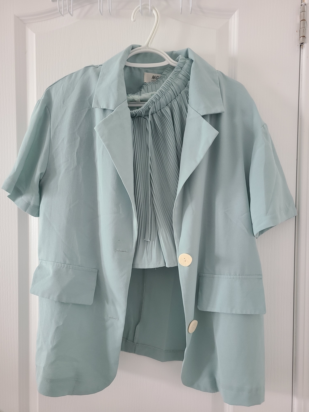 Light Aqua Short Sleeve Blazer + Shorts Set